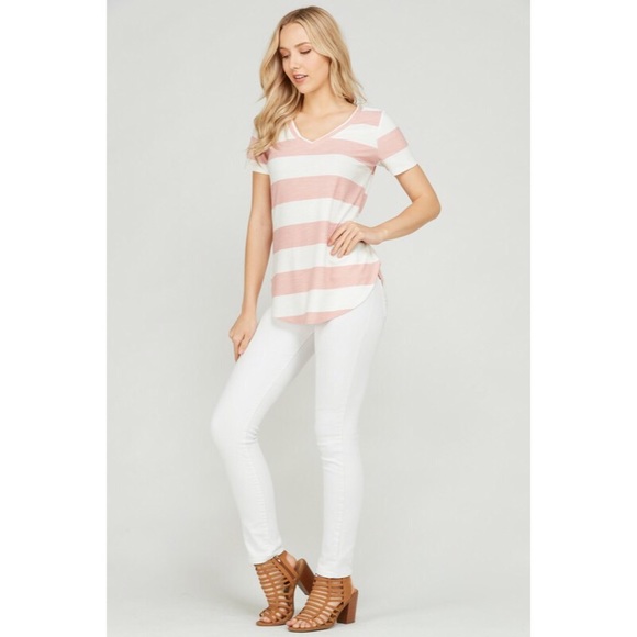 V neck stripe print top - Picture 4 of 6